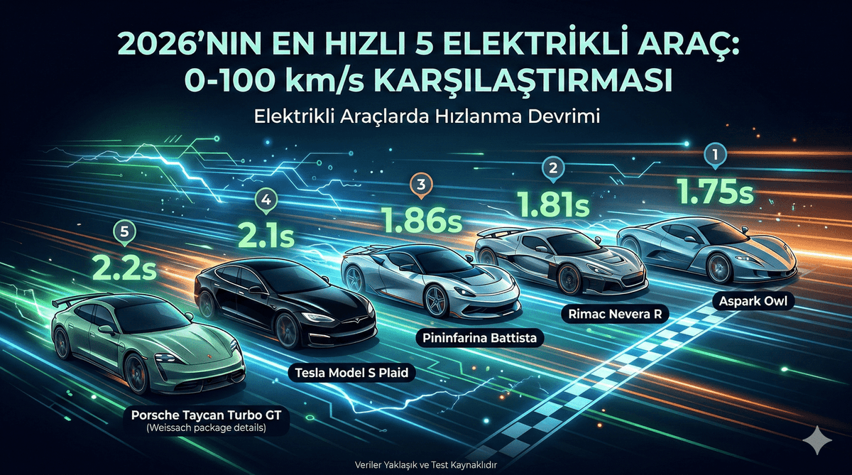 2026’nın En Hızlı 5 Elektrikli Araç: 0-100 km/s Karşılaştırması